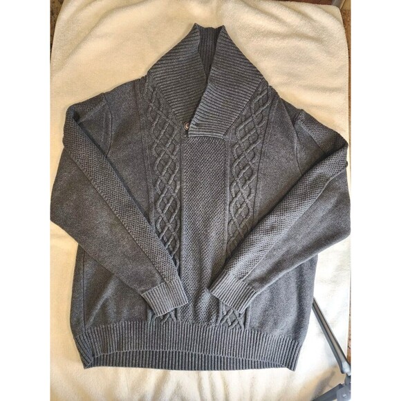 Nautica Dark Gray Cable Knit Shawl Collar Sweater Adult XL Pullover Preppy - Picture 5 of 6